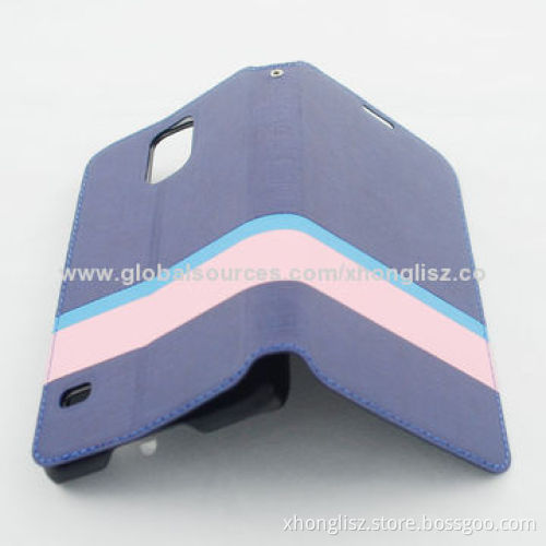 PU Leather Case for Samsung S5, with Stand Design, Contrasting Color Material Matching Design
